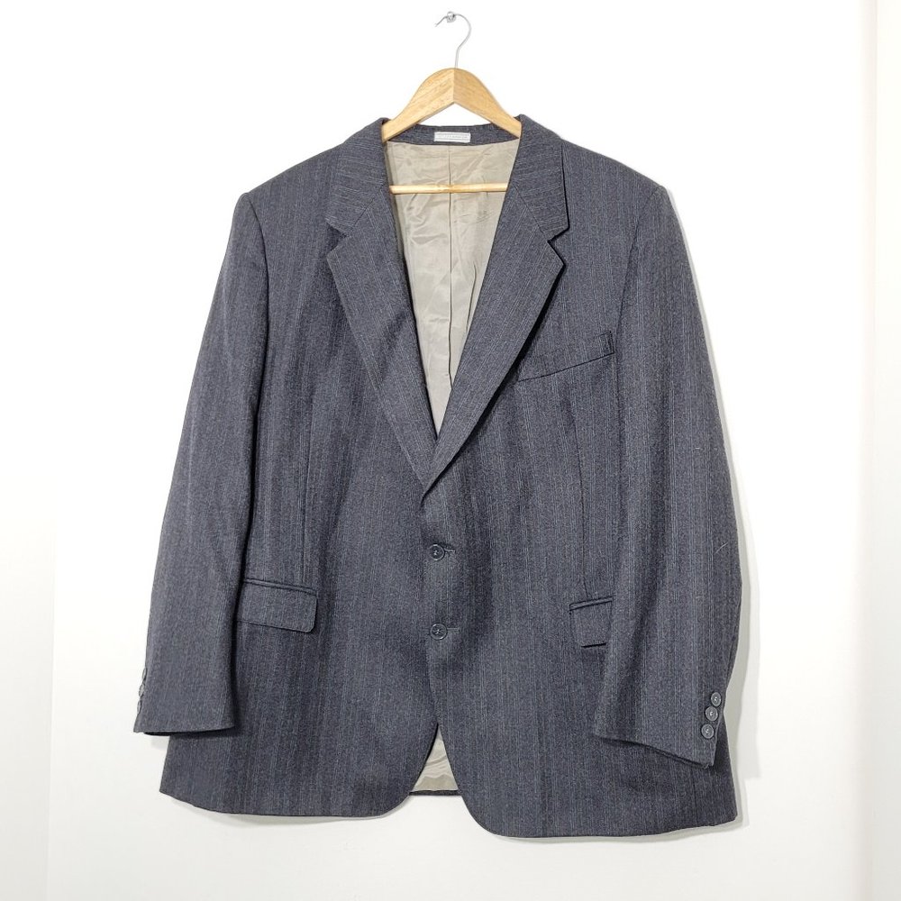 Vintage Oversized Grey Pure Virgin Wool Blazer Red Orange Pinstripe Academic